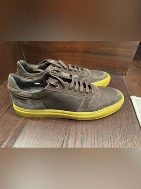Men's Brown Leather & Suede Sneakers with Yellow Sole